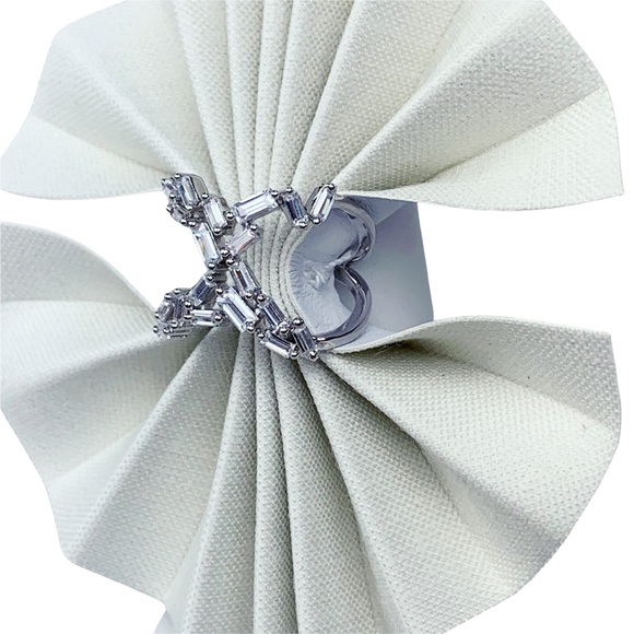 Silver Emerald Diamond Baguette Cubic Zirconia X Shape Ring Size 7 Size 8 - Picture 11 of 17